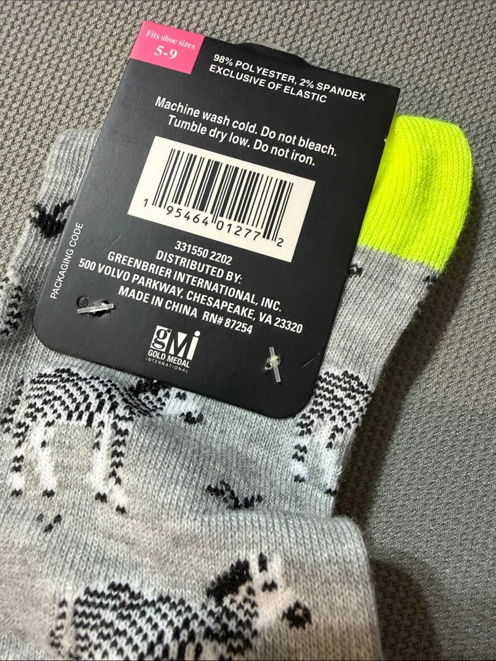 Beverly Hills Polo Club Gray Knee-High Socks-Zebras& Neon Yellow Heel-Size 5-9